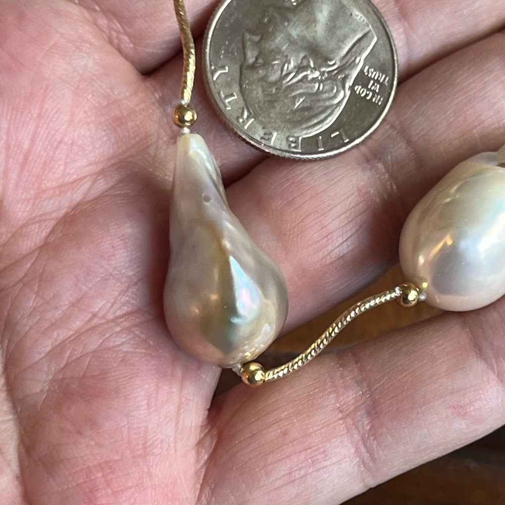 Baroque Pearl Necklace w/ Gold Cord Accents - Cream/Gold by Edwin Pearl VINTAGE - Picture 9 of 9